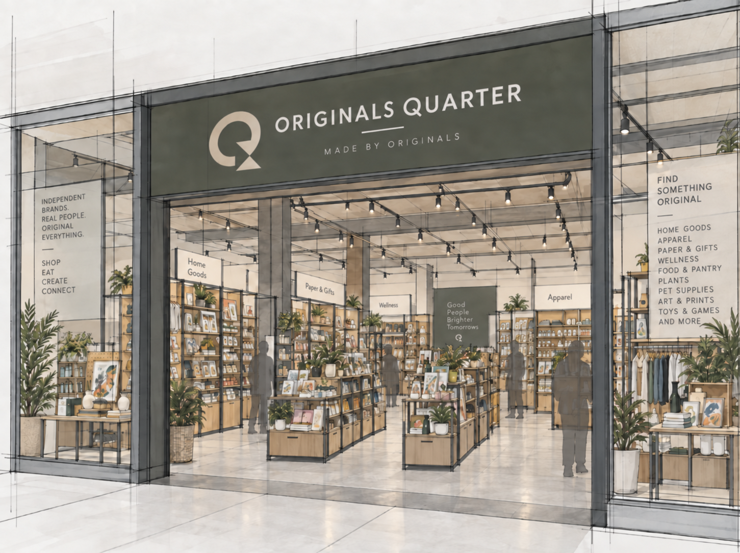 Concept storefront for Originals Quarter with curated independent products
